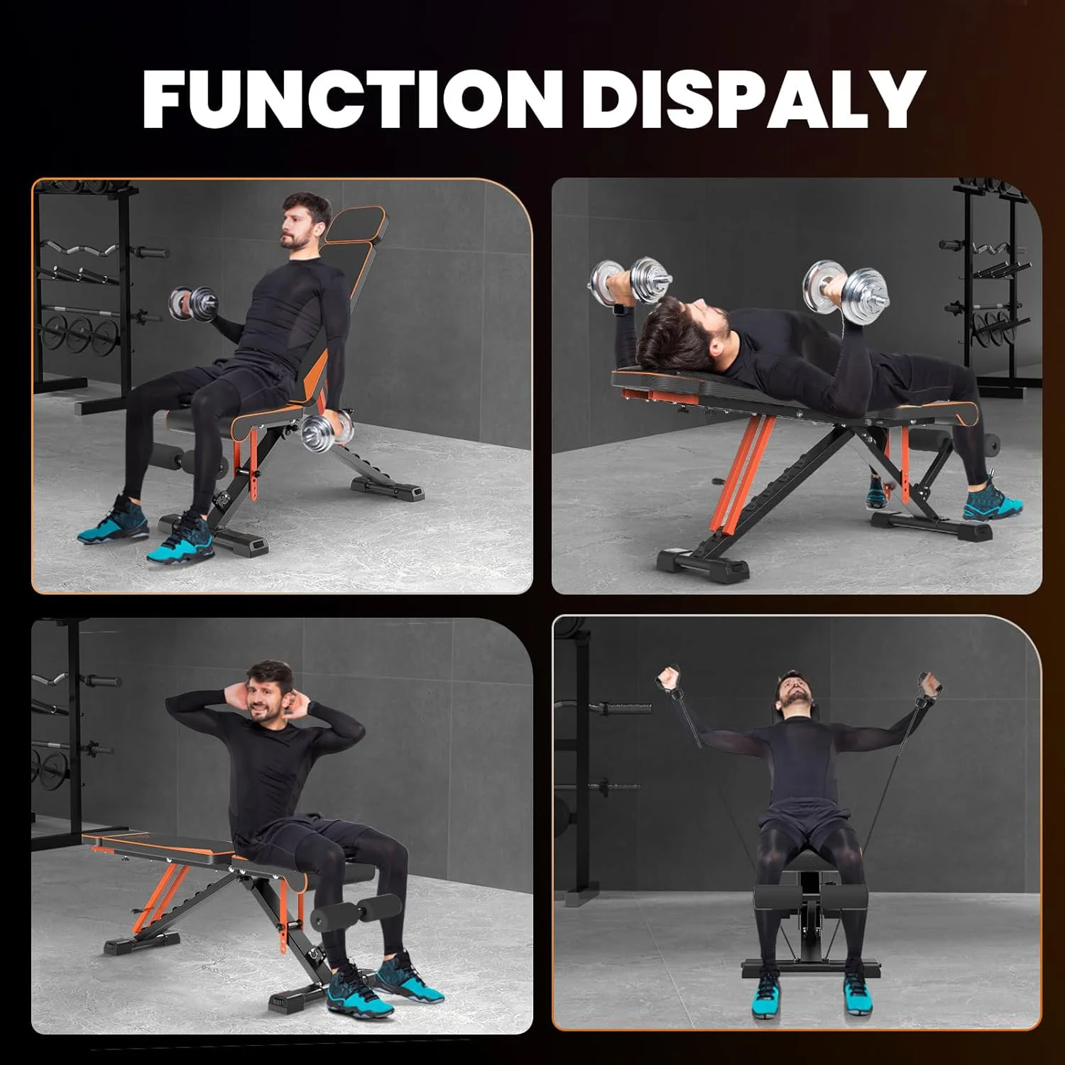 Banc de Musculation Pliable BIGZZIA avec Bandes de Résistance. – Image 6