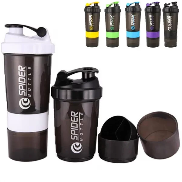 Bouteille Shaker 3 Couches pour Fitness et Sport – 550 ml, Mélangeur Protéiné avec Compartiments